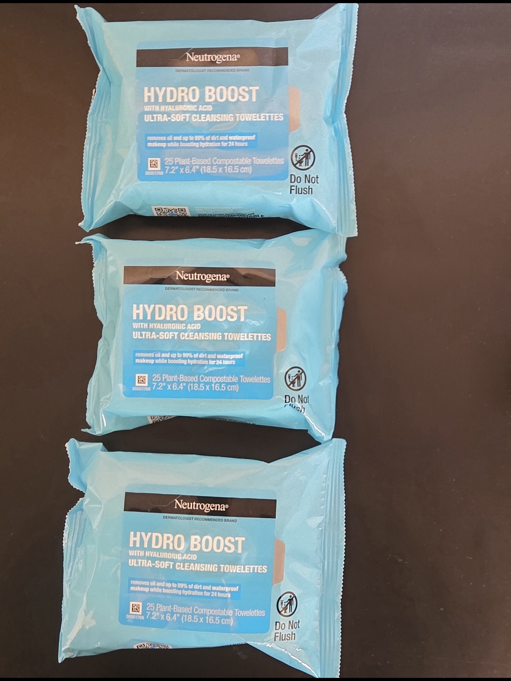 NEW Bundle 3x Neutrogena Hydro Boost Hyaluronic Acid Face Wipes 25ct